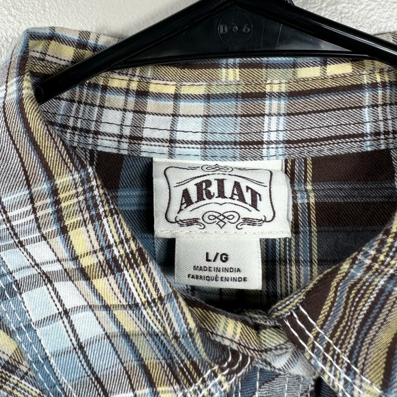 Ariat Women’s Snap Button Down Plaid Shirt Size Large - Brown / Blue / Grey - Picture 6 of 8